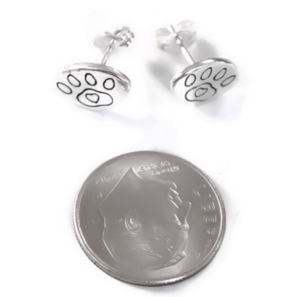 Paw Print 925 Silver Stud Earrings - Picture 5 of 7